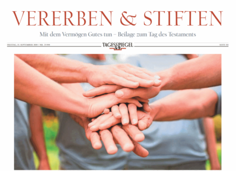 Artikel Tagespresse über die Schütt-Stiftung zum Thema Vererben und Stiften